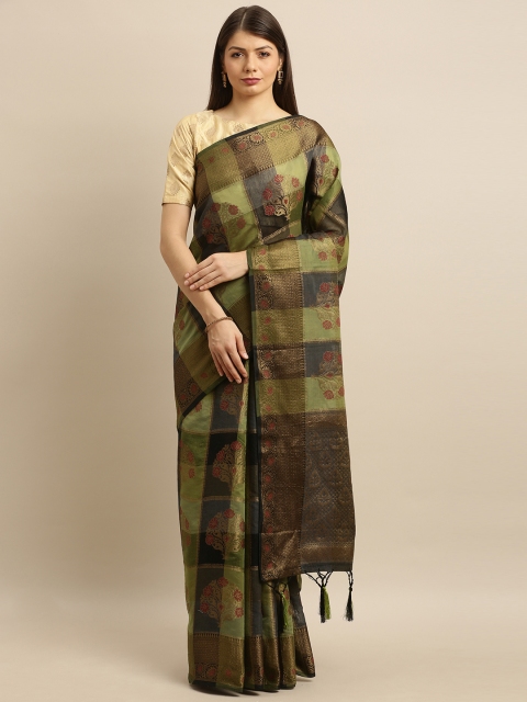 

Pisara Olive Green & Grey Silk Cotton Woven Design Kanjeevaram Saree