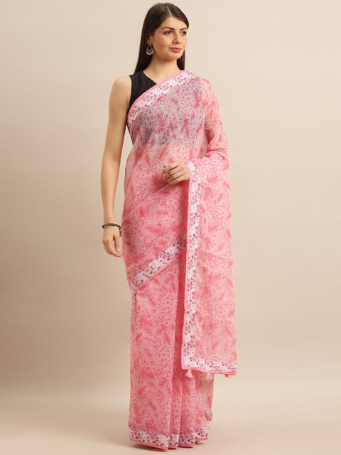 

Pisara Peach-Coloured & White Linen Blend Floral Printed Saree