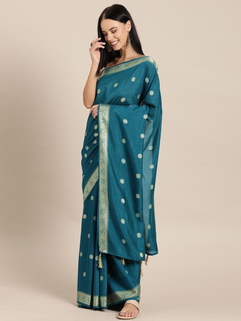 

Pisara Teal Green & Gold-Toned Silk Blend Woven Design Saree