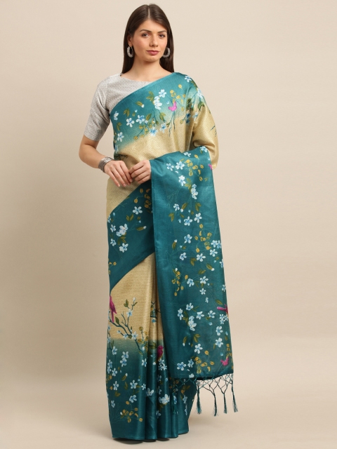 

Pisara Teal & Beige Cotton Blend Printed Khadi Saree