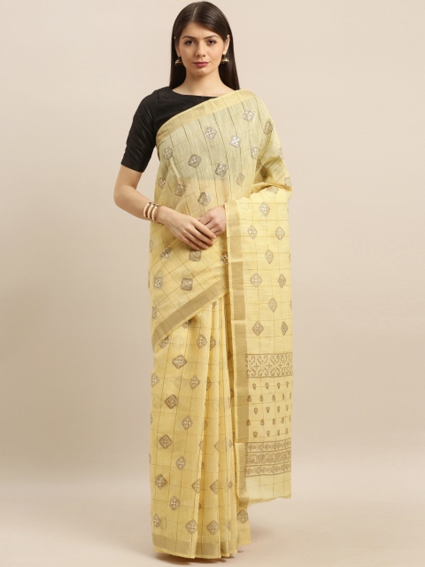 

Pisara Yellow Printed Cotton Blend Saree
