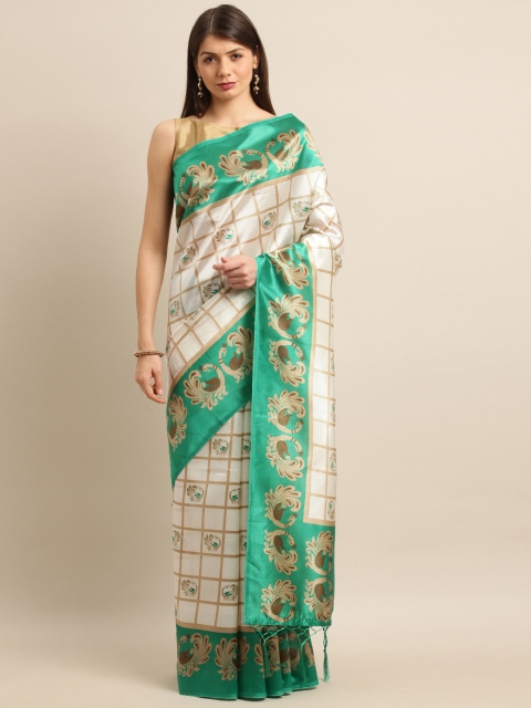 

Pisara Off-White & Green Art Silk Checked Saree