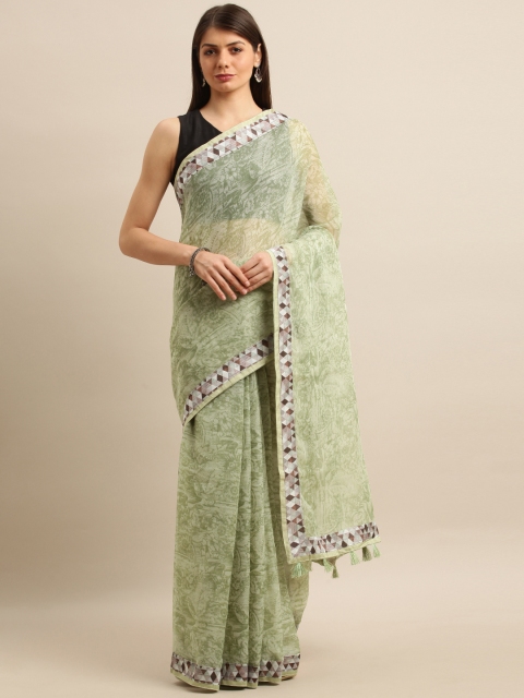 

Pisara Green Floral Printed Linen Blend Saree