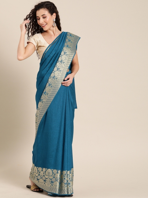 

Pisara Teal & Gold-Toned Silk Blend Embroidered Saree