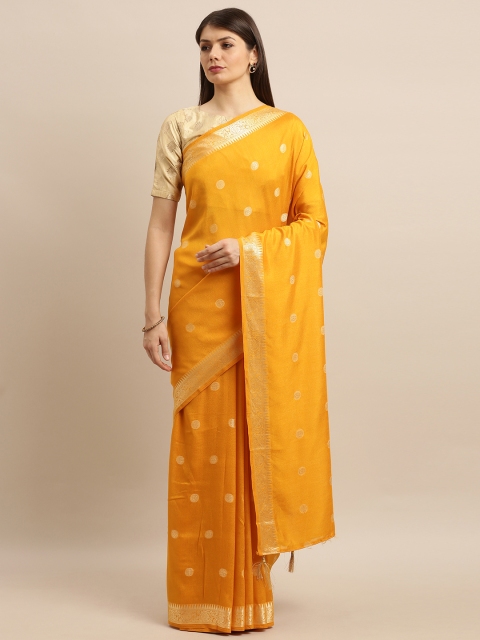 

Pisara Mustard Yellow & Gold-Toned Silk Blend Woven Design Saree