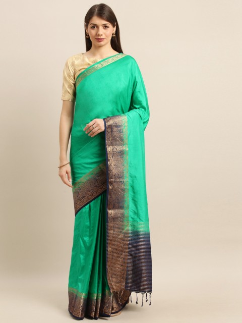 

Pisara Sea Green & Navy Blue Silk Cotton Woven Design Banarasi Saree