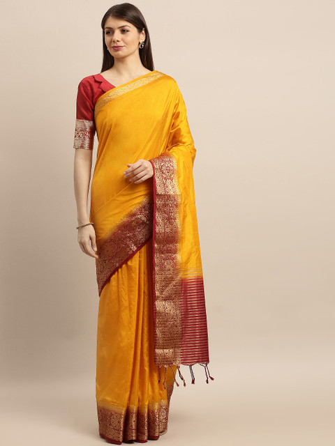 

Pisara Mustard Yellow Silk Cotton Solid Banarasi Saree
