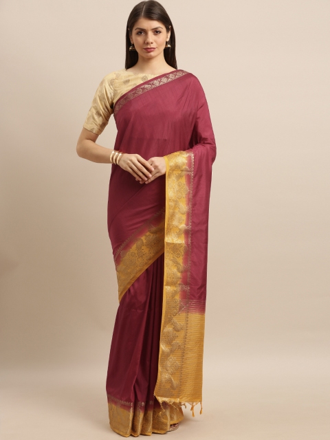 

Pisara Maroon Silk Cotton Solid Banarasi Saree