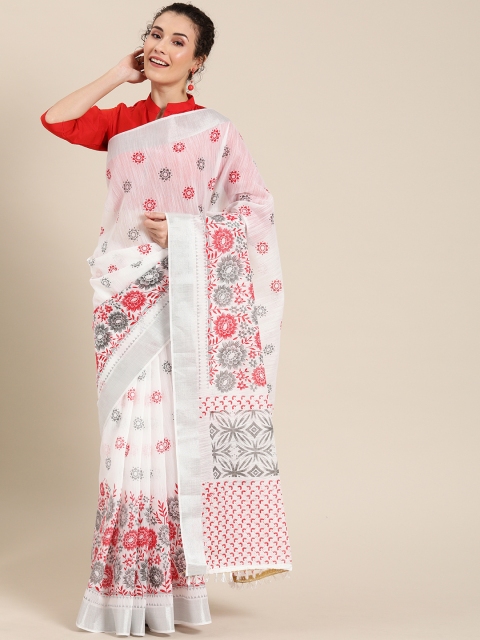 

Pisara White & Red Cotton Blend Printed Saree