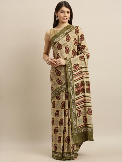 

Pisara Beige & Red Poly Crepe Printed Saree