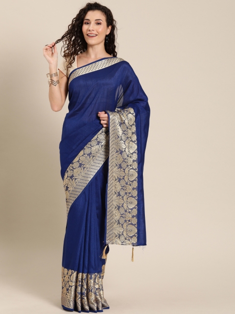 

Pisara Navy Blue Solid Silk Blend Saree