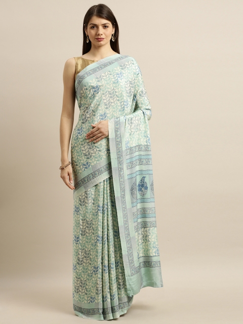 

Pisara Sea Green & Off-White Poly Crepe Printed Saree