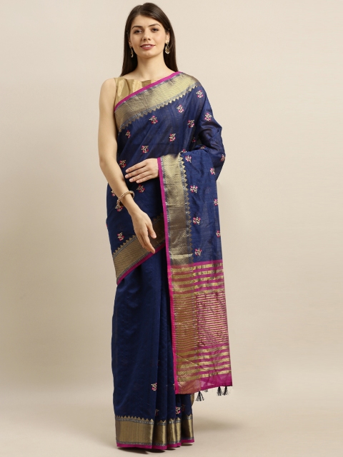 

Pisara Navy Blue & Pink Silk Cotton Woven Design Banarasi Saree