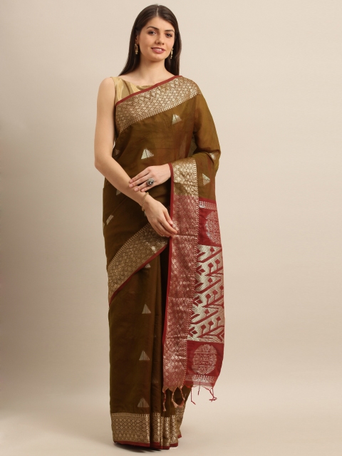 

Pisara Olive Brown & Golden Silk Cotton Woven Design Banarasi Saree