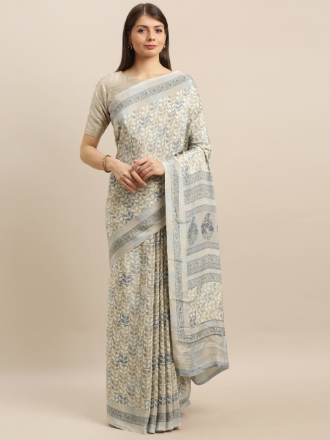 

Pisara Beige & Grey Poly Crepe Printed Saree