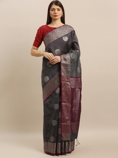 

Pisara Grey & Burgundy Silk Cotton Woven Design Banarasi Saree