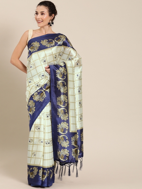 

Pisara Off-White & Navy Blue Art Silk Checked Saree