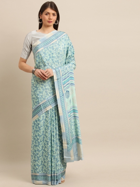 

Pisara Turquoise Blue & Beige Poly Crepe Printed Saree