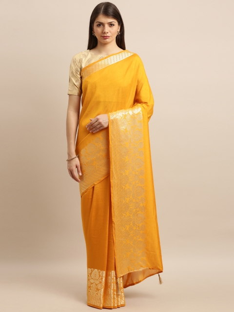

Pisara Mustard Yellow Solid Silk Blend Jacquard Saree