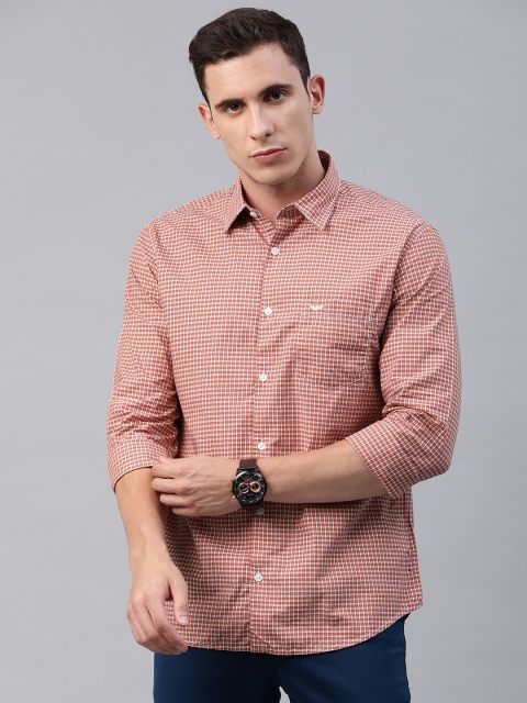 

Park Avenue Men Orange & White Slim Fit Checked Casual Shirt