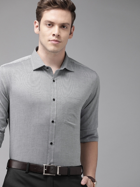 

Park Avenue Men Grey & Black Slim Fit Self Design Formal Shirt