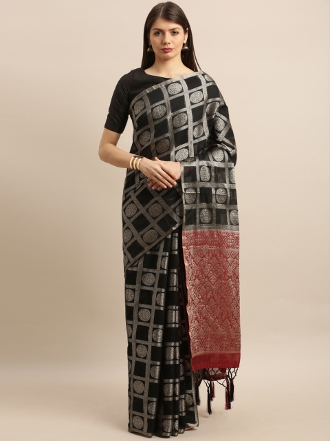 

Pisara Black & Silver-Coloured Silk Cotton Checked Banarasi Saree