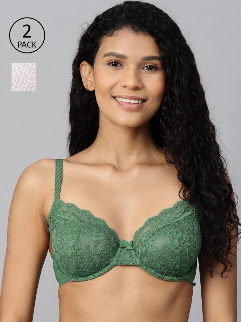 

Marks & Spencer Women Pack of 2 Underwired Non Padded Bras, Olive