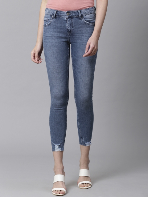 

Marks & Spencer Women Navy Super Skinny Fit Low Distress Stretchable Cropped Jeans, Navy blue
