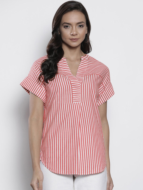 

Marks & Spencer Women Red & White Striped Pure Cotton Top