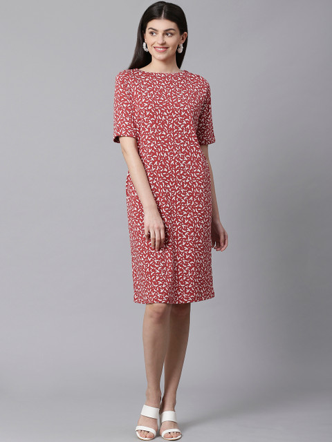 

Marks & Spencer Women Rust Red & Off-White Printed T-shirt Dress