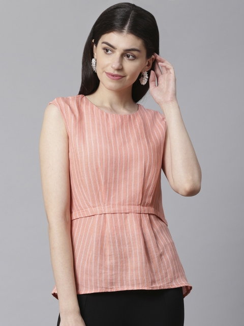 

Marks & Spencer Women Peach-Coloured & White Striped Top