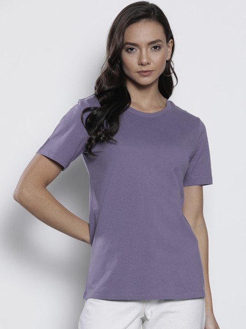 

Marks & Spencer Women Purple Solid Round Neck T-shirt