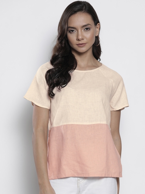 

Marks & Spencer Women Pink & Peach-Coloured Colourblocked Top