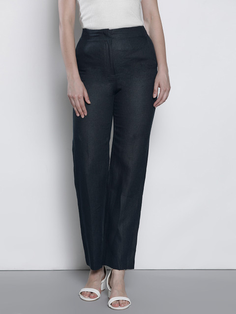 

Marks & Spencer Women Navy Blue Straight Fit Solid Regular Trousers