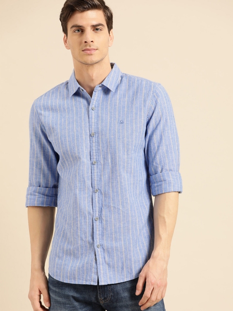 

United Colors of Benetton Men Blue & Yellow Slim Fit Striped Casual Shirt