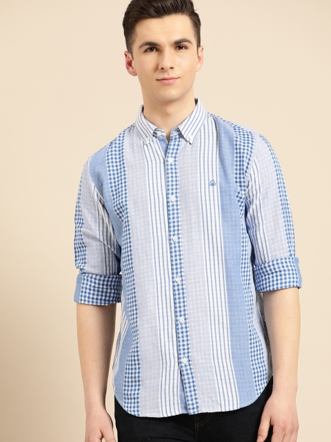 

United Colors of Benetton Men Blue & White Slim Fit Striped Casual Shirt