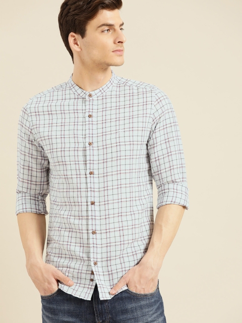 

United Colors of Benetton Men Blue & White Slim Fit Checked Casual Shirt