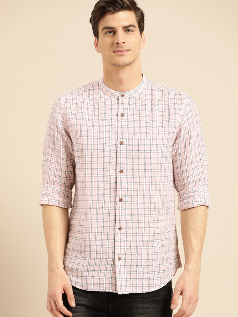 

United Colors of Benetton Men Pink & White Slim Fit Checked Casual Shirt
