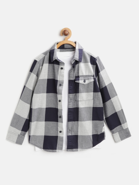 

Marks & Spencer Boys Navy Blue & Grey Regular Fit Checked Casual Shirt with T-Shirt