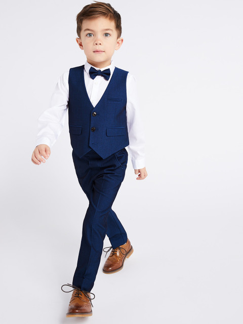

Marks & Spencer Boys Blue & White Solid Shirt with Trousers