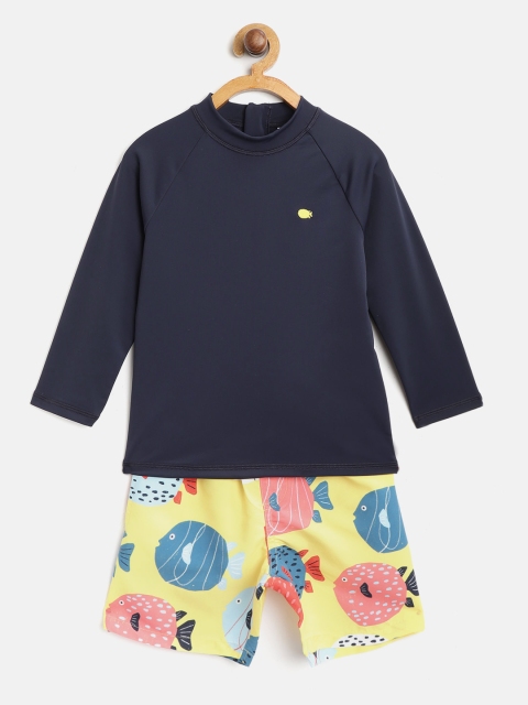 

Marks & Spencer Boys Navy Blue & Yellow Solid Night suit