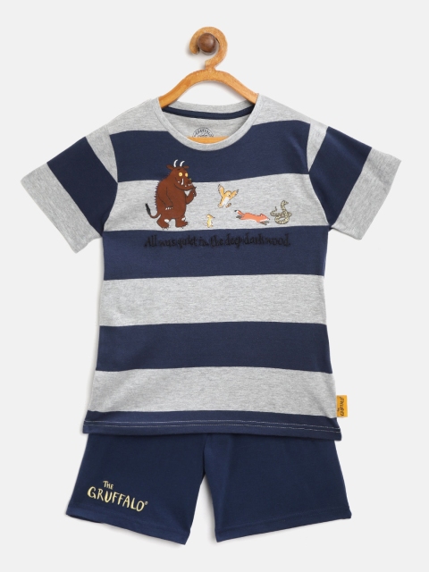 

Marks & Spencer Boys Grey Melange & Navy Blue Striped Night suit