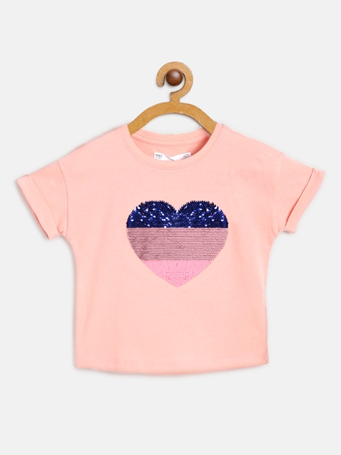 

Marks & Spencer Girls Peach-Coloured Flip Sequinned Round Neck T-shirt