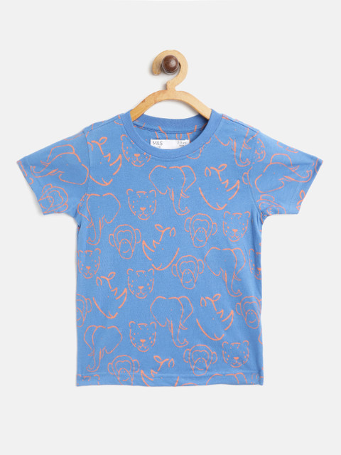 

Marks & Spencer Boys Blue & Orange Conversational Print Round Neck T-shirt