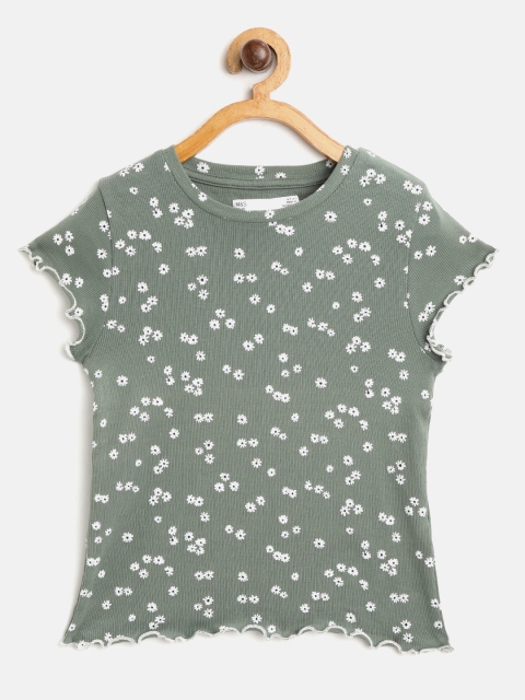 

Marks & Spencer Girls Olive Green& White Floral Printed Top