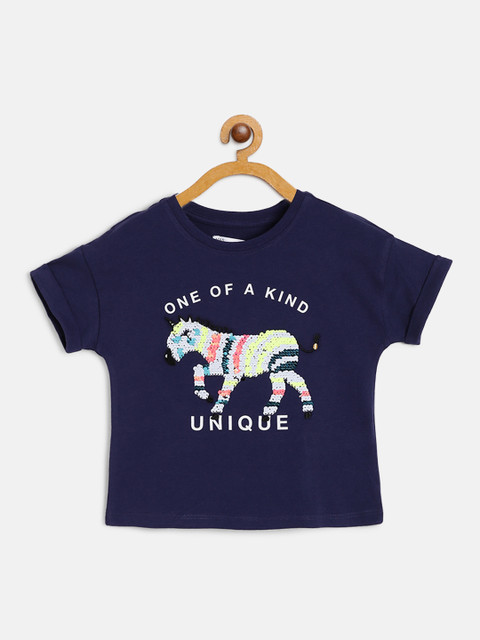 

Marks & Spencer Girls Navy Blue Flip Sequinned Round Neck T-shirt