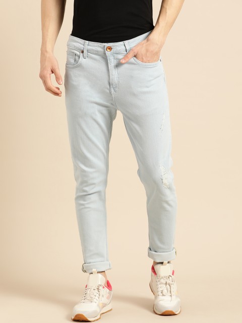 

United Colors of Benetton Men Blue Carrot Fit Mid-Rise Low Distress Stretchable Jeans