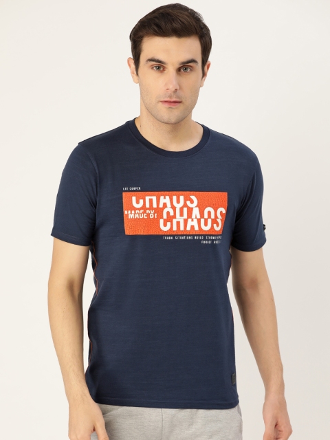 

Lee Cooper Men Navy Blue & Orange Printed Round Neck T-shirt