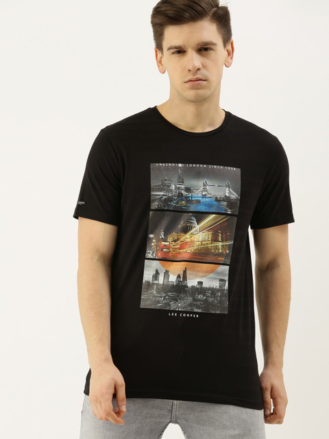 

Lee Cooper Men Black Printed Round Neck Pure Cotton T-shirt