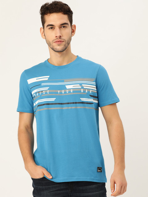 

Lee Cooper Men Blue & White Printed Round Neck Athleisure T-shirt